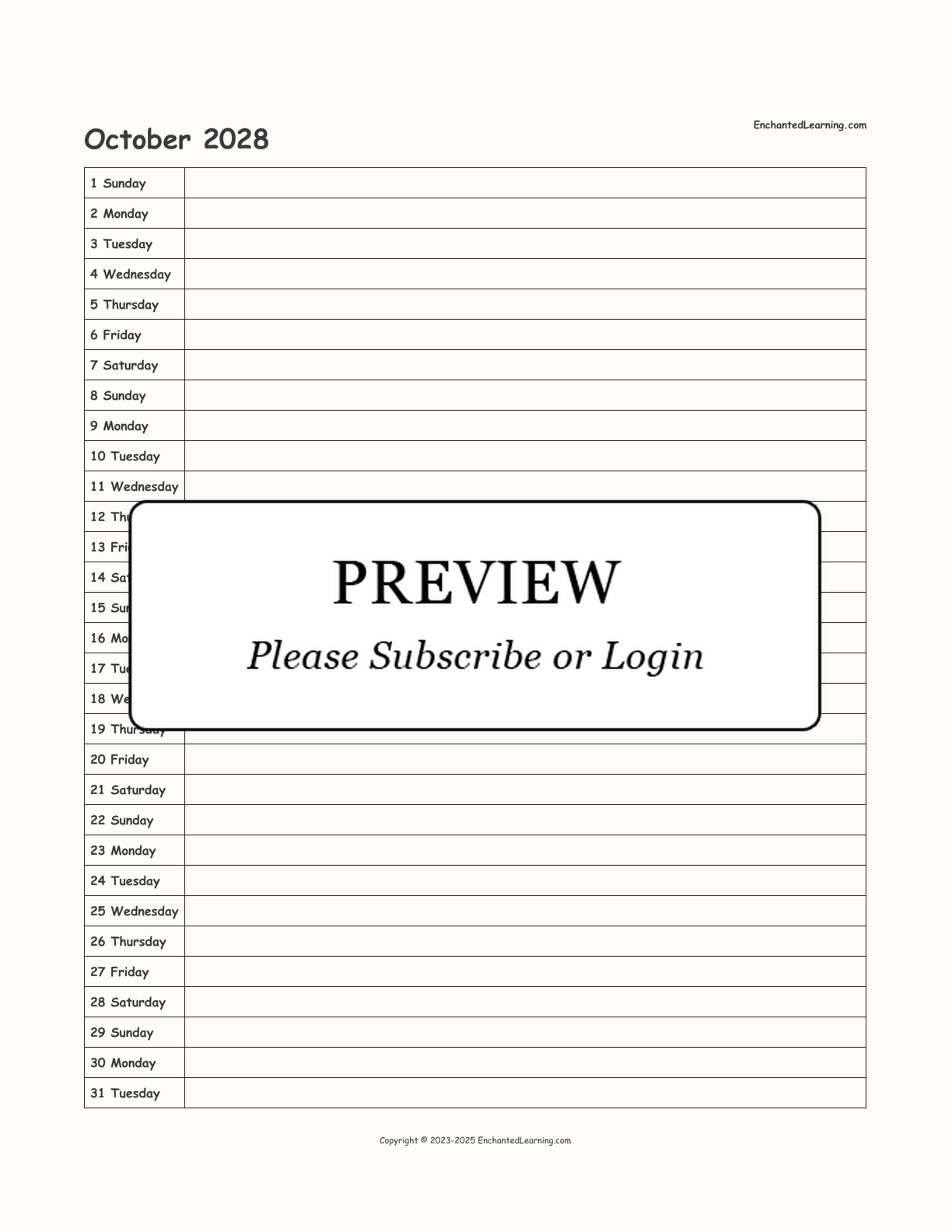 2028 Scheduling Calendar interactive printout page 10