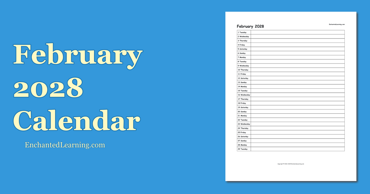 February 2028 Scheduling Calendar Enchanted Learning