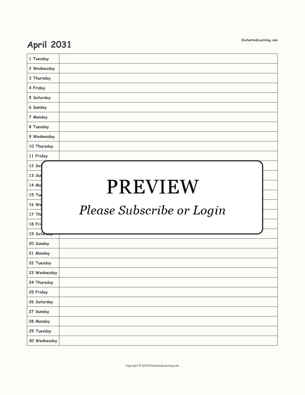 2030-2031 School-Year Scheduling Calendar interactive printout page 10