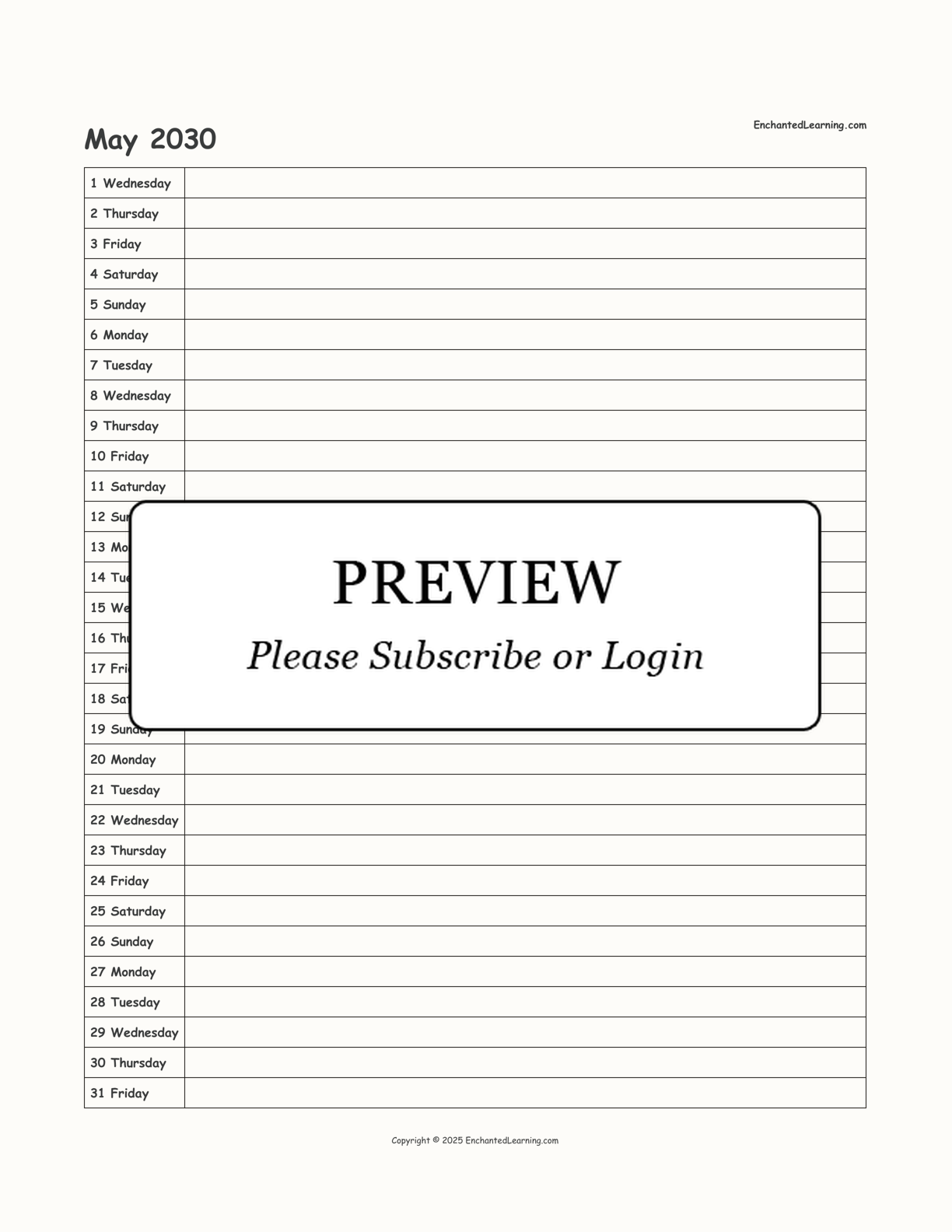 2030 Scheduling Calendar interactive printout page 5