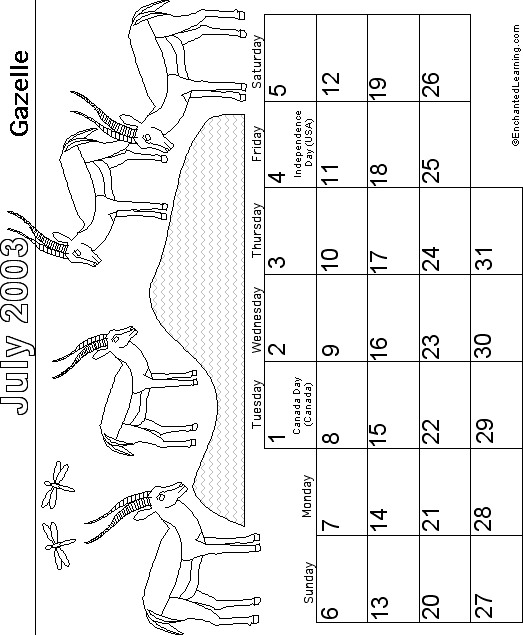 July Calendar 2003: EnchantedLearning com