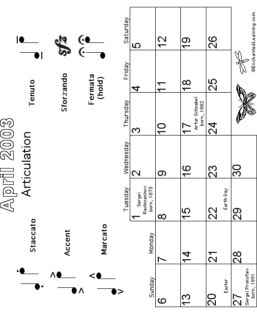 April Calendar 2003: EnchantedLearning com