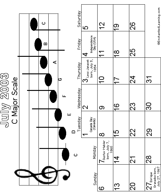 July Calendar 2003: EnchantedLearning com