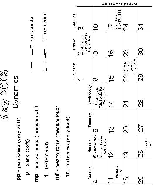 May Calendar 2003: EnchantedLearning com