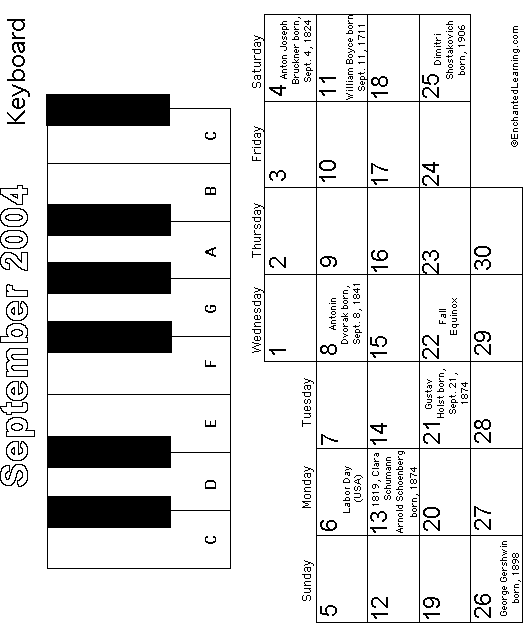 September Calendar 2004: EnchantedLearning com