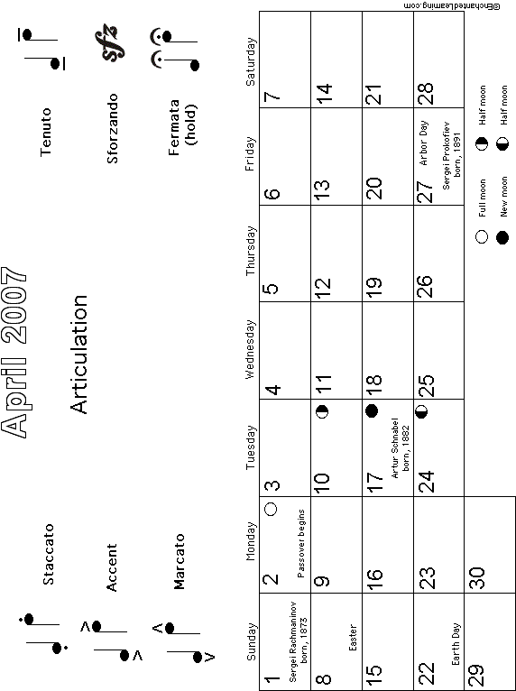 April Calendar 2007: EnchantedLearning com