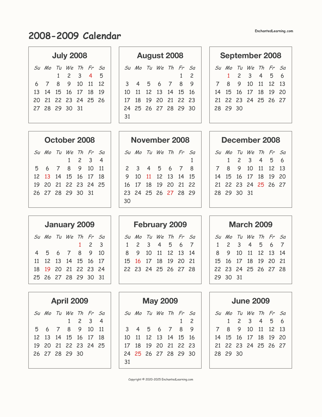 2008-2009 Calendar - Printable Calendar