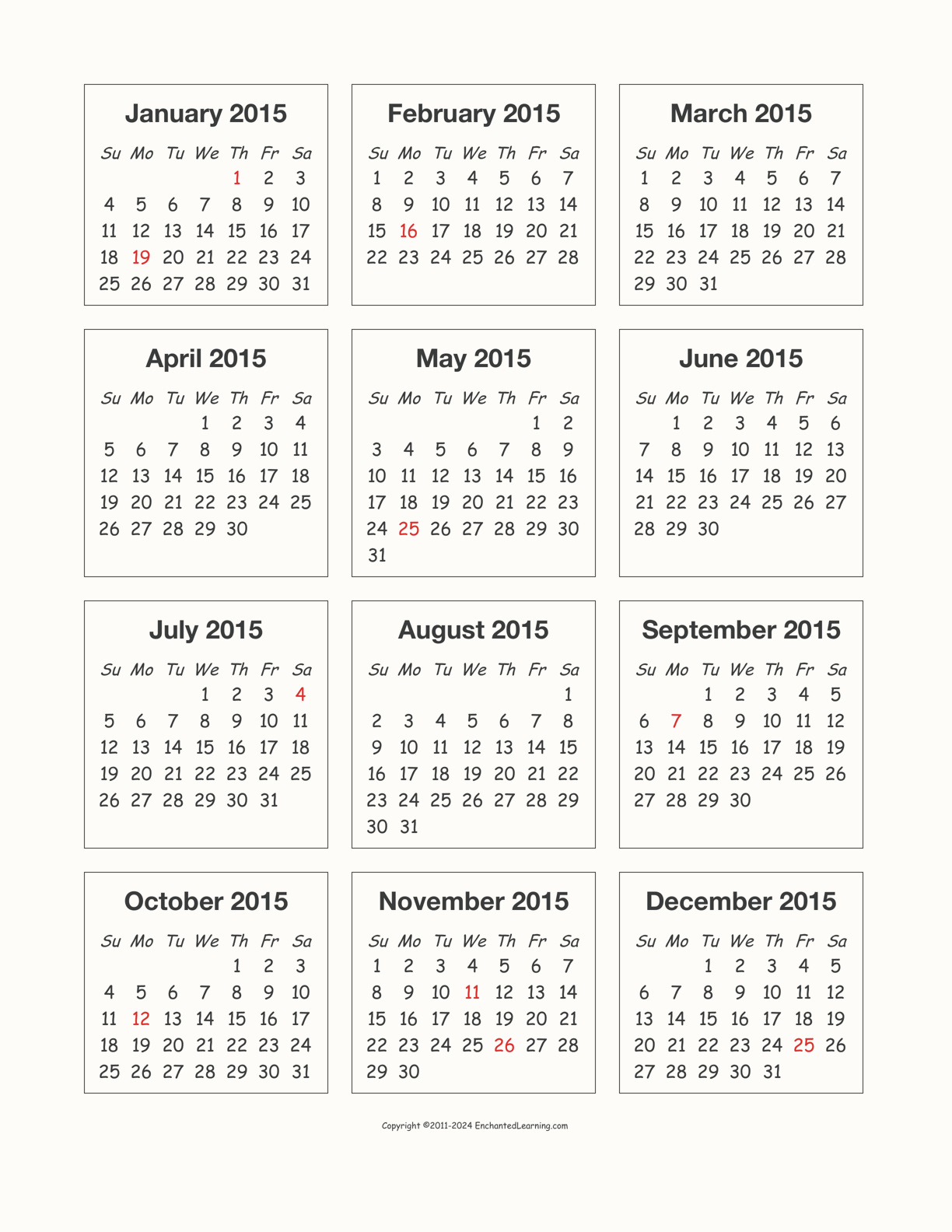 2015 Calendar interactive printout page 1