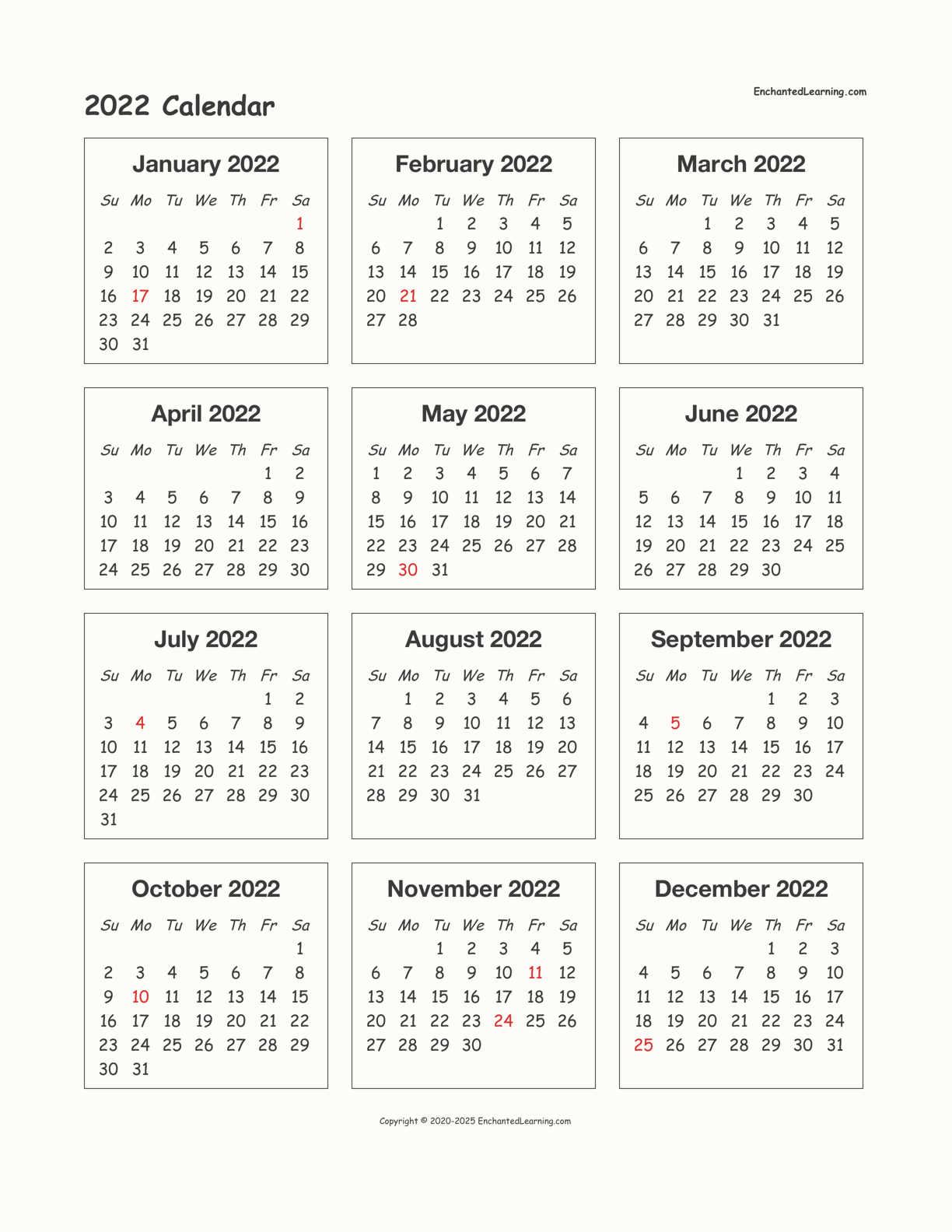 2022 calendar printable one page one page calendar free printable