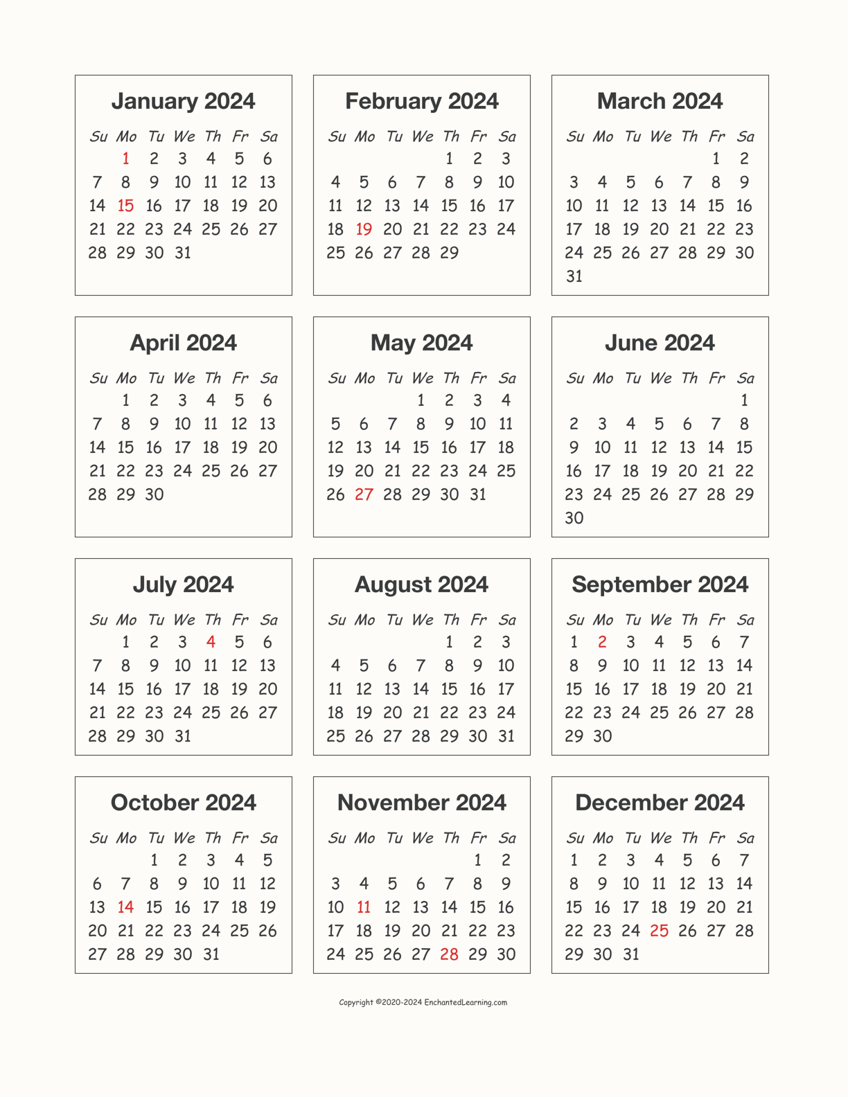 free download printable calendar 2024 with us federal holidays one