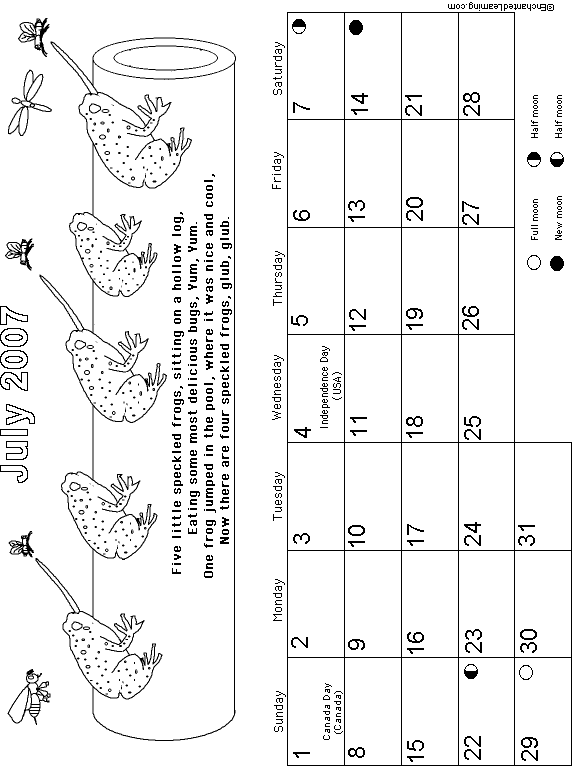 July Calendar 2007: EnchantedLearning com