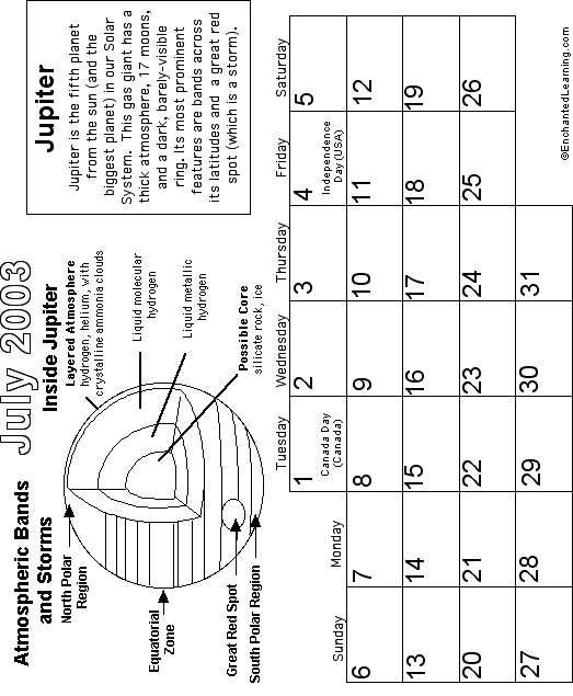 July Calendar 2003: EnchantedLearning com