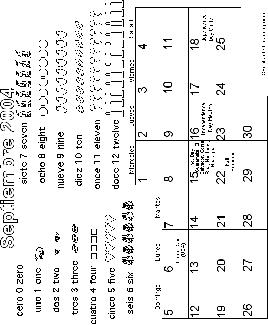 September Spanish Calendar 2004: EnchantedLearning com