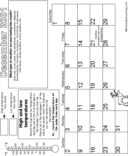 December Calendar 2001 Weather: EnchantedLearning com