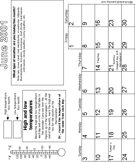 June Calendar 2001 Weather: EnchantedLearning com