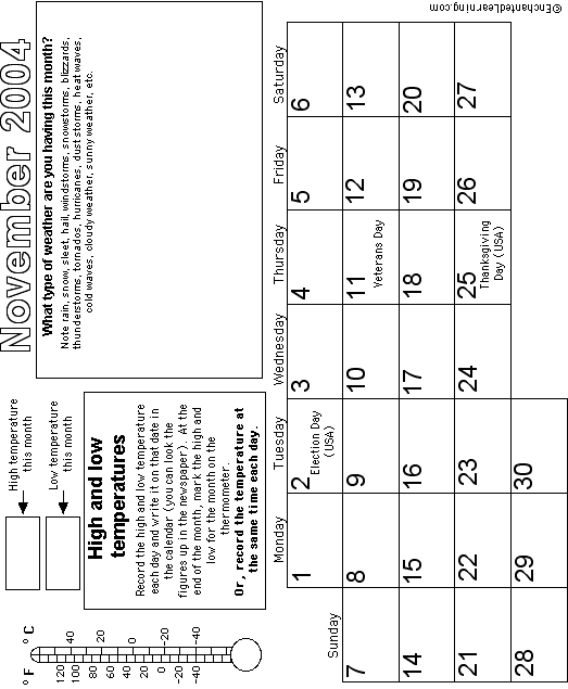 November Calendar 2004 Weather: EnchantedLearning com