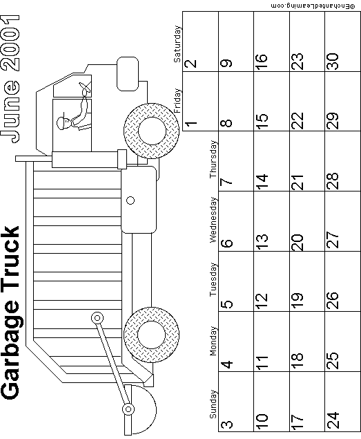 June Calendar 2001 Wheeled Vehicles: EnchantedLearning com