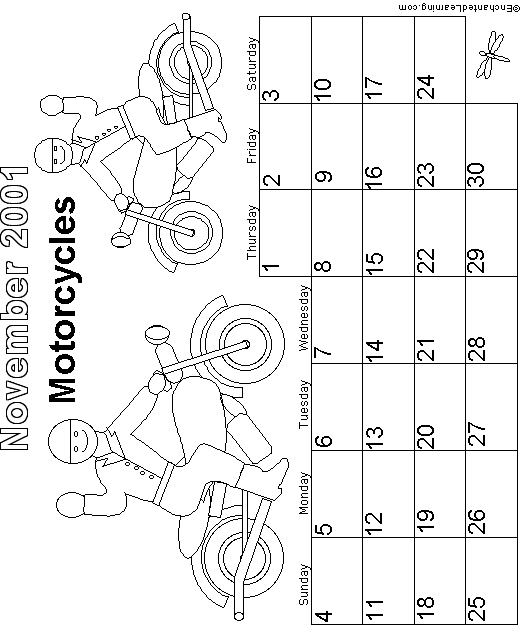 November Calendar 2001 Wheeled Vehicles: EnchantedLearning com