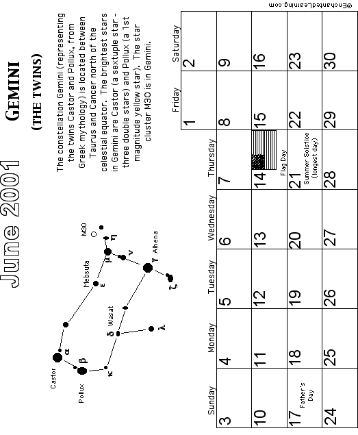 Zodiac June Calendar 2001: EnchantedLearning com