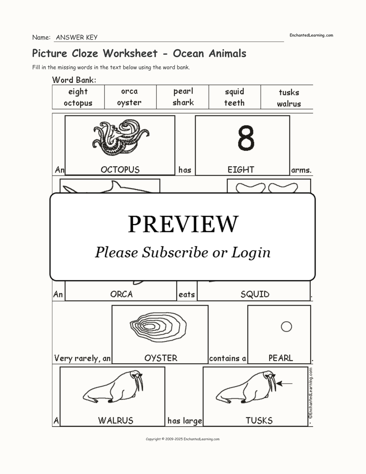 Picture Cloze Worksheet - Ocean Animals interactive worksheet page 2