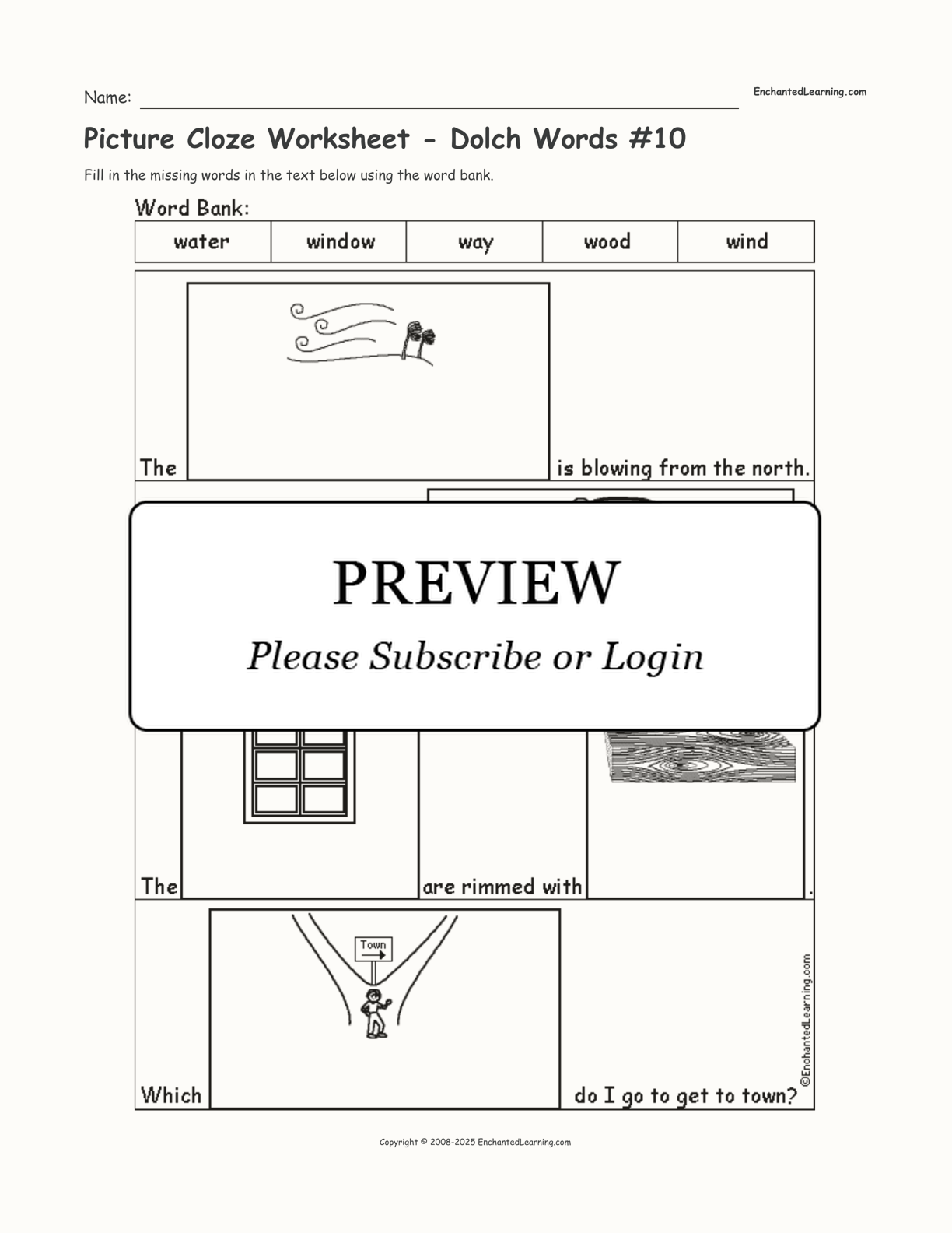 Picture Cloze Worksheet - Dolch Words #10 interactive worksheet page 1