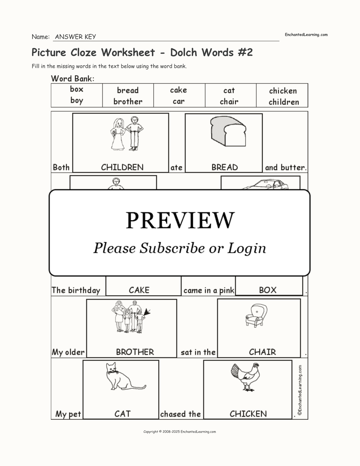 Picture Cloze Worksheet - Dolch Words #2 interactive worksheet page 2