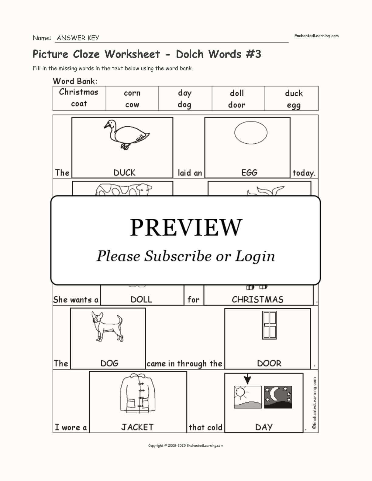 Picture Cloze Worksheet - Dolch Words #3 interactive worksheet page 2