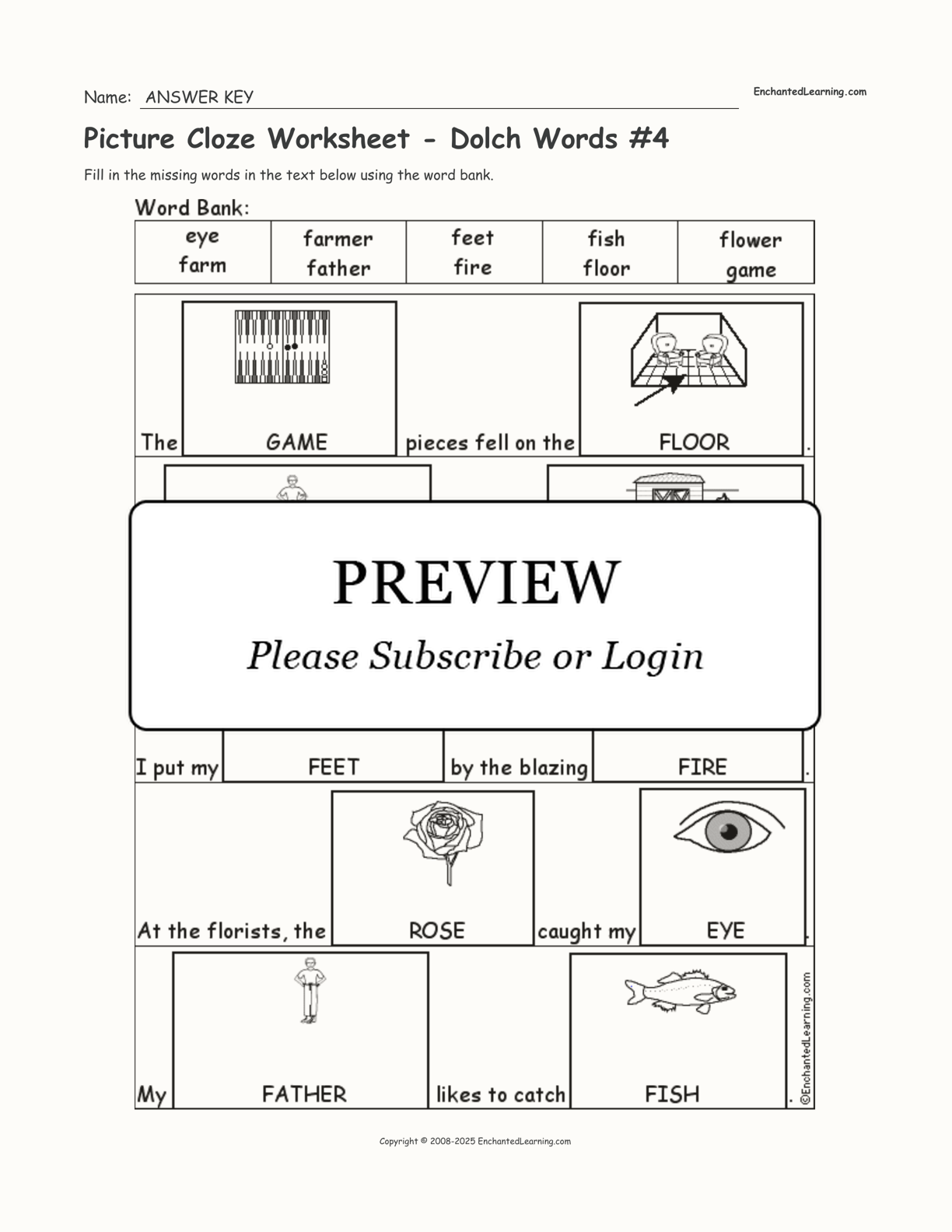 Picture Cloze Worksheet - Dolch Words #4 interactive worksheet page 2