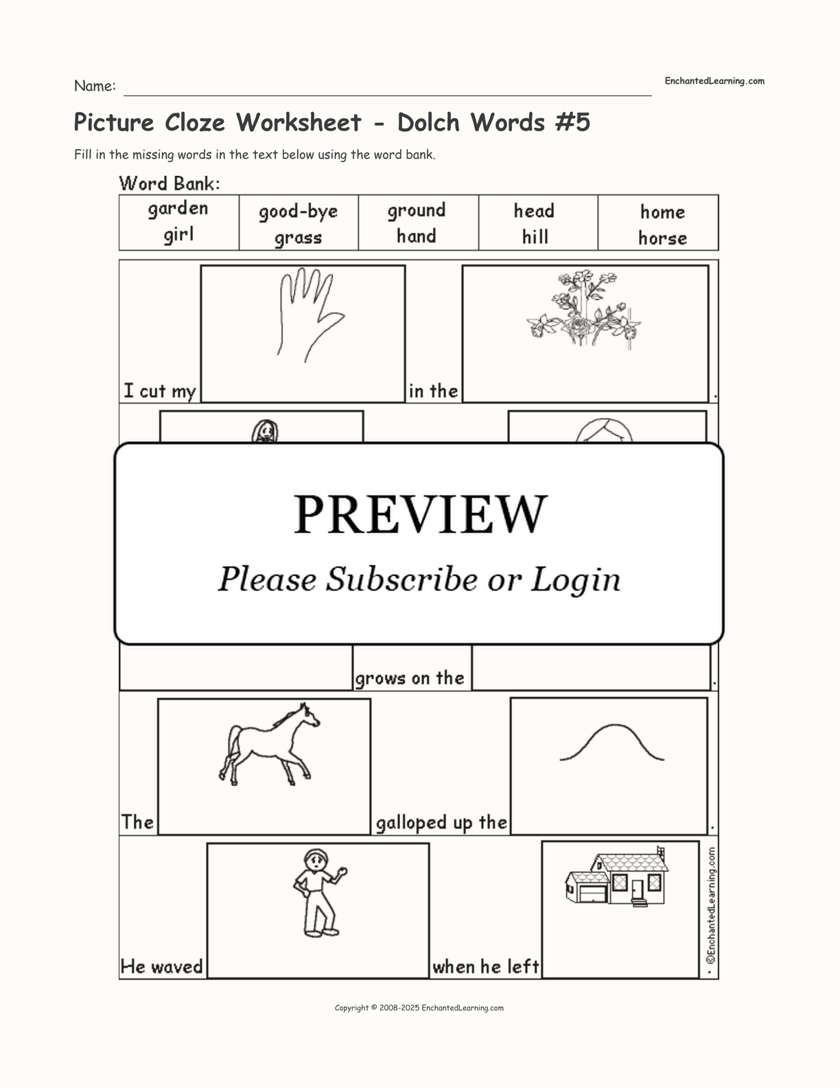 Picture Cloze Worksheet - Dolch Words #5 interactive worksheet page 1