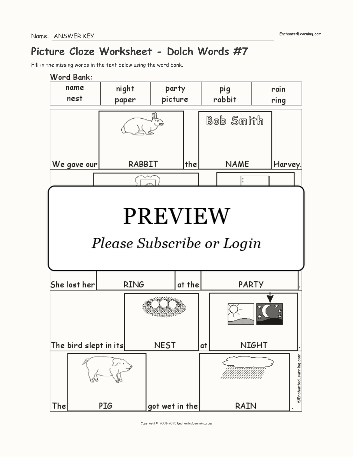 Picture Cloze Worksheet - Dolch Words #7 interactive worksheet page 2