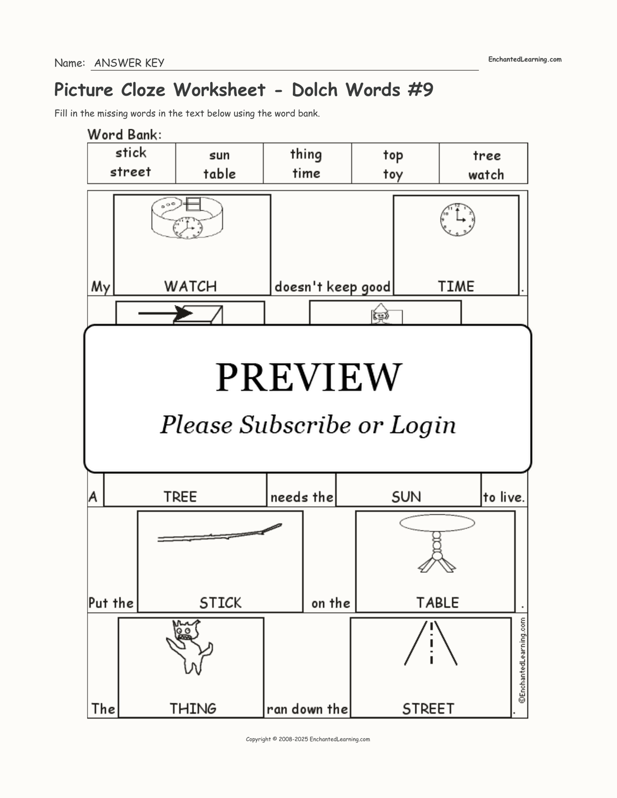 Picture Cloze Worksheet - Dolch Words #9 interactive worksheet page 2