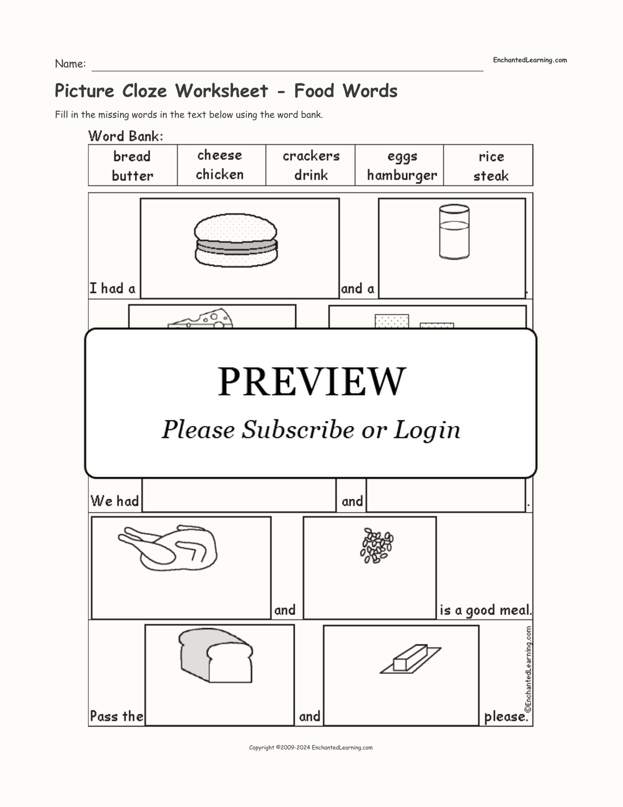 Picture Cloze Worksheet - Food Words interactive worksheet page 1