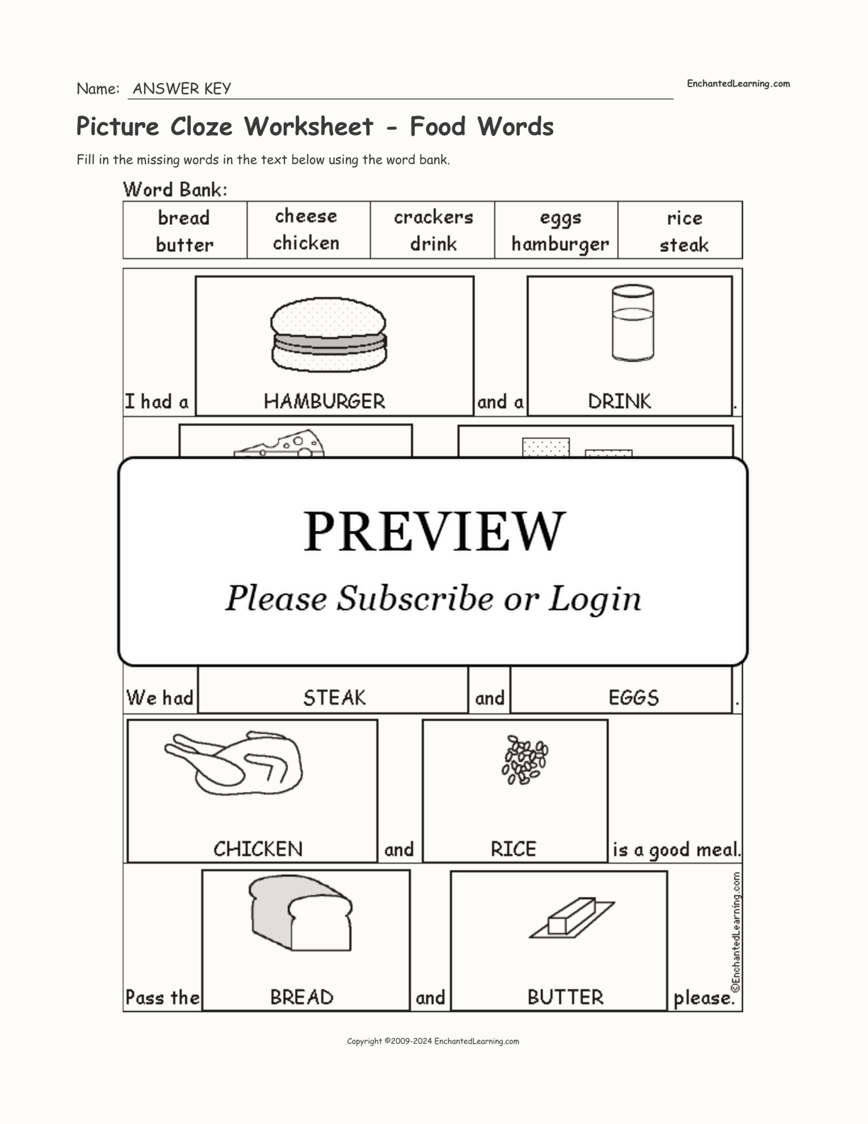 Picture Cloze Worksheet - Food Words interactive worksheet page 2