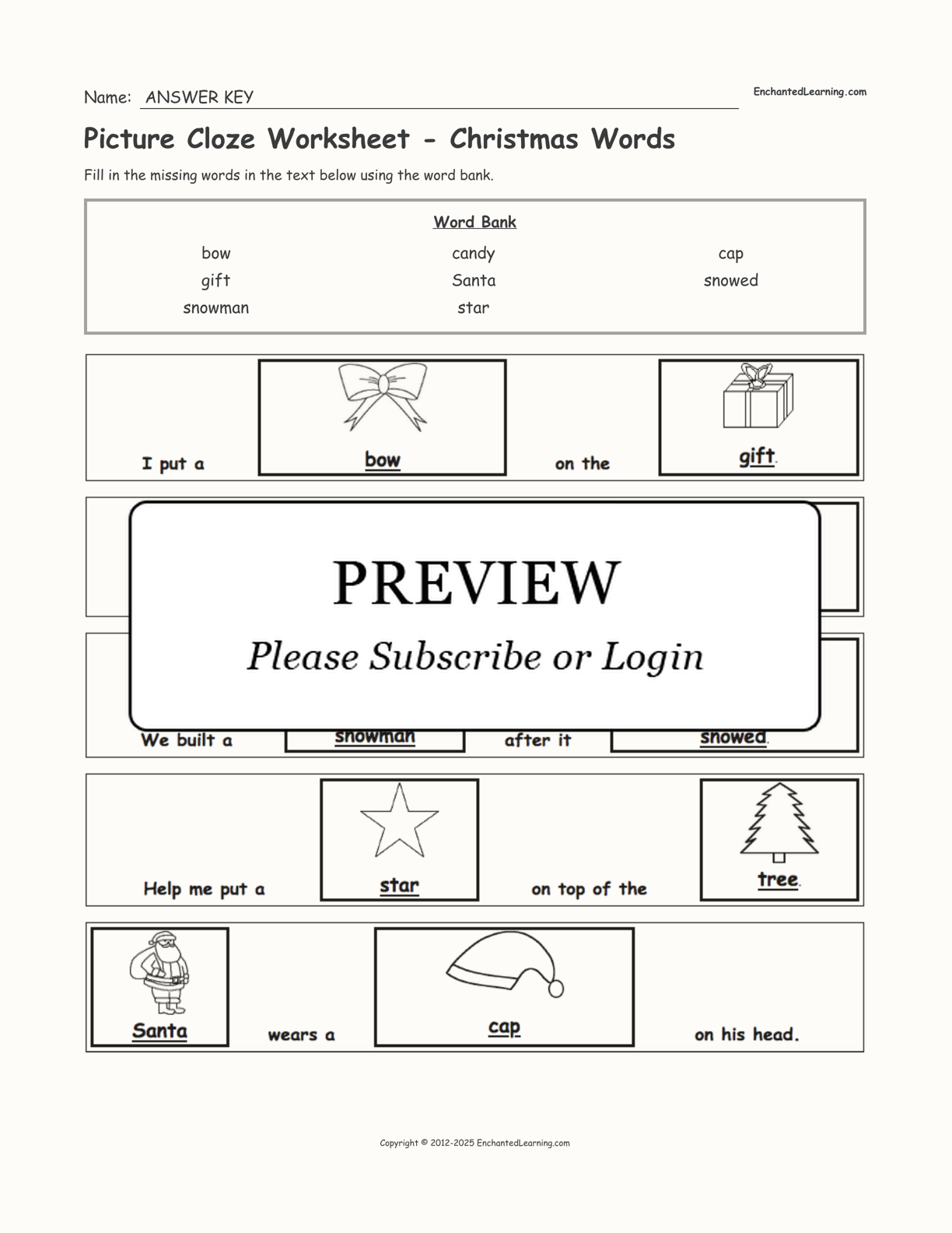 Picture Cloze Worksheet - Christmas Words interactive worksheet page 2