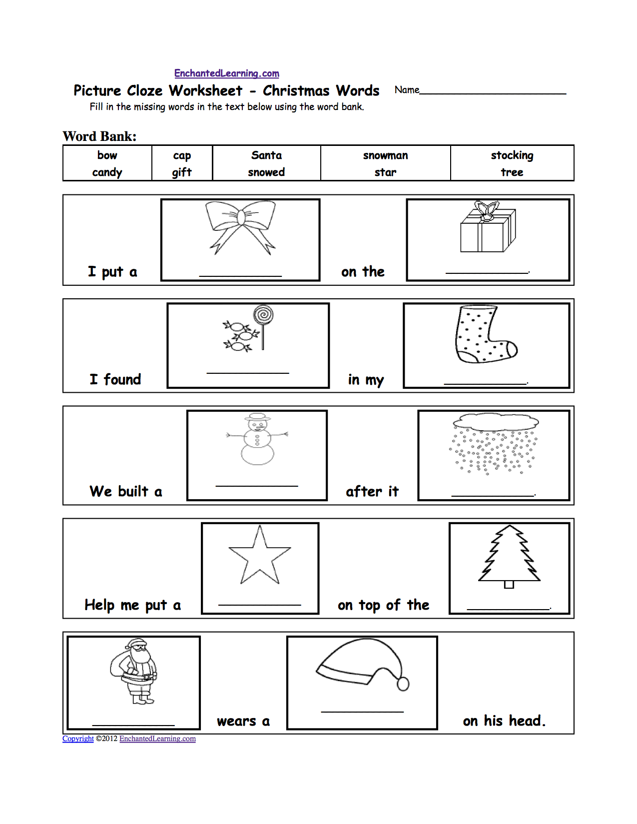 Picture Cloze Fill in the Blank Activities Enchanted Learning