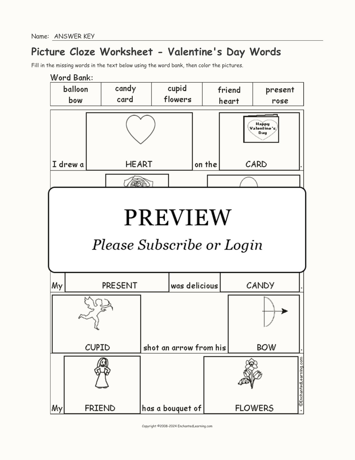 Picture Cloze Worksheet - Valentine's Day Words interactive worksheet page 2