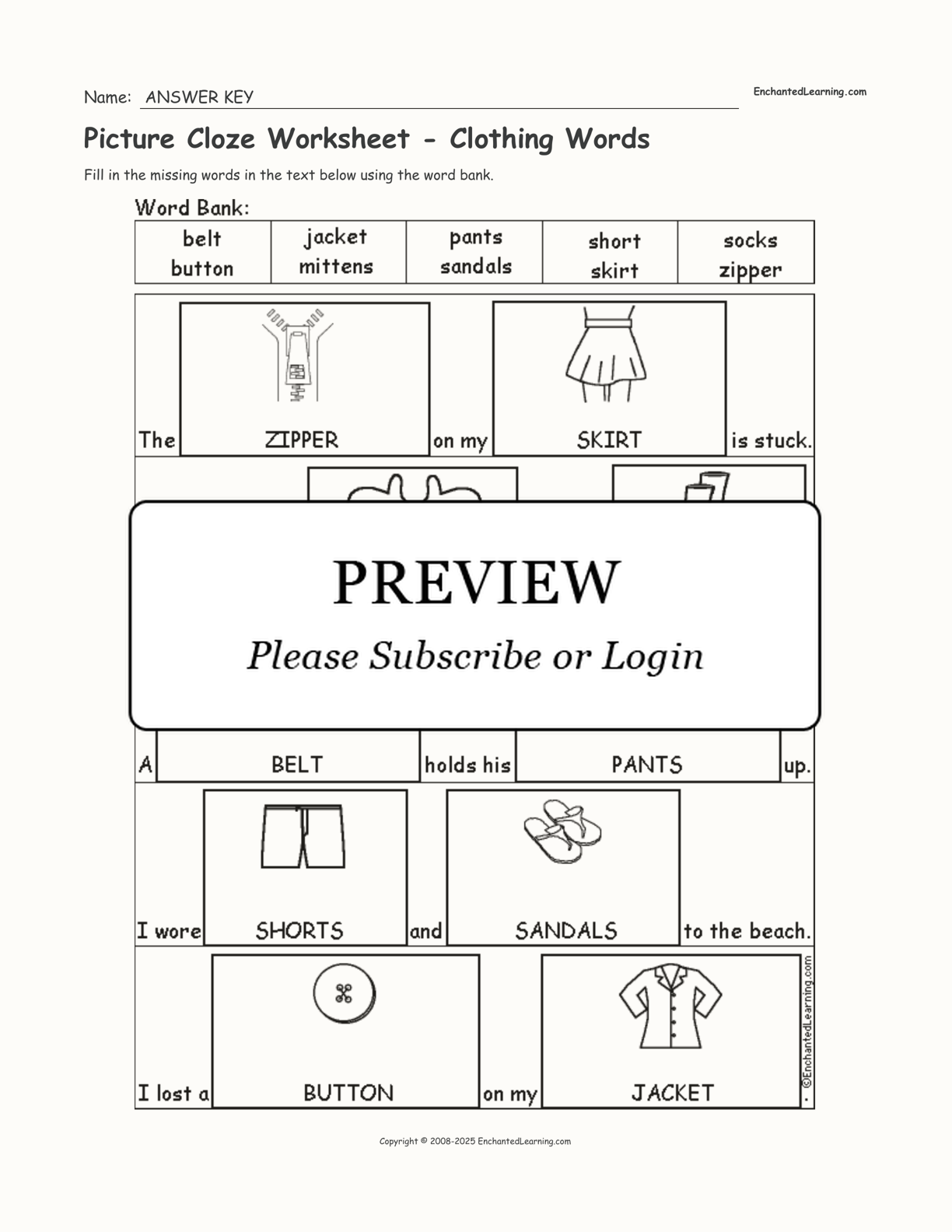 Picture Cloze Worksheet - Clothing Words interactive worksheet page 2