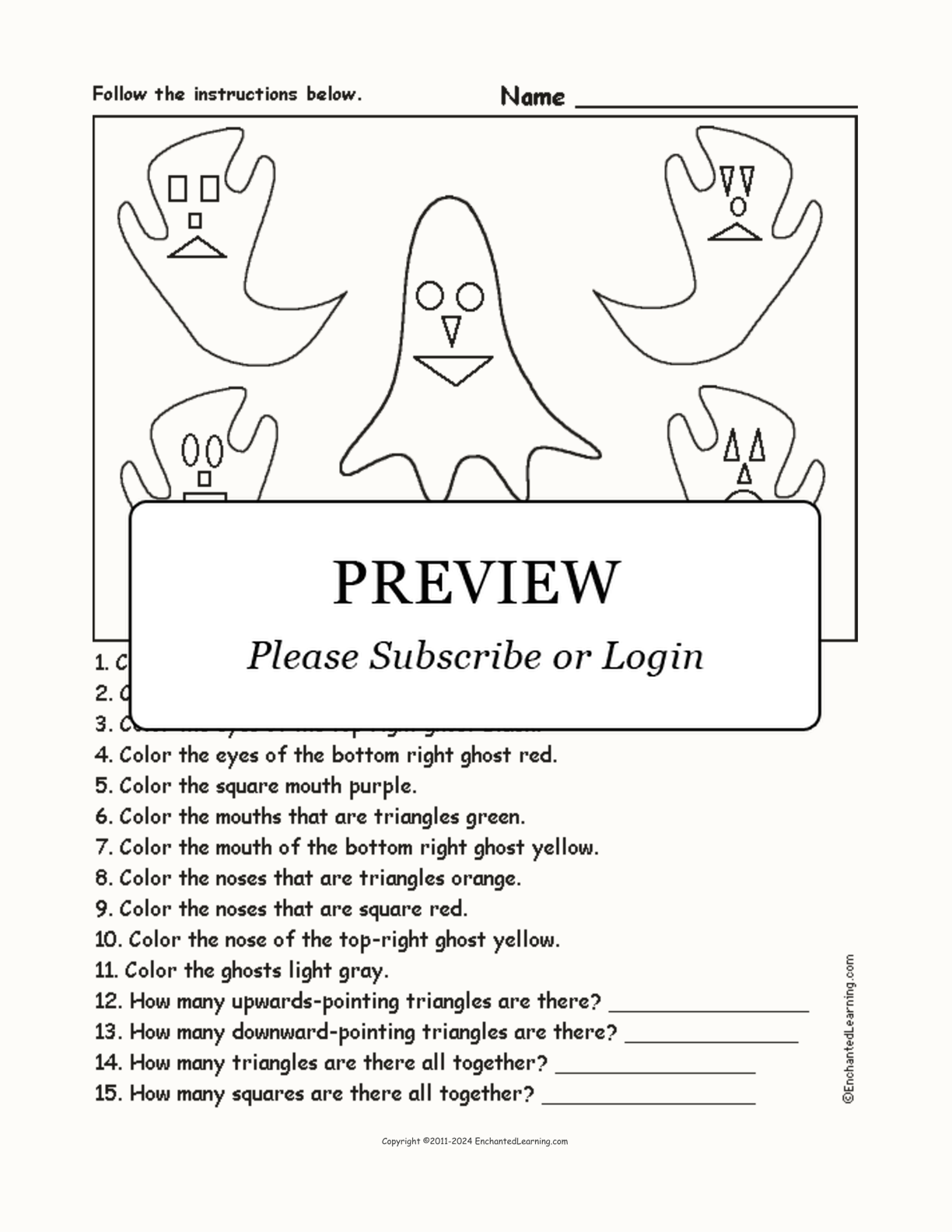 Ghosts - Color and Count interactive worksheet page 1