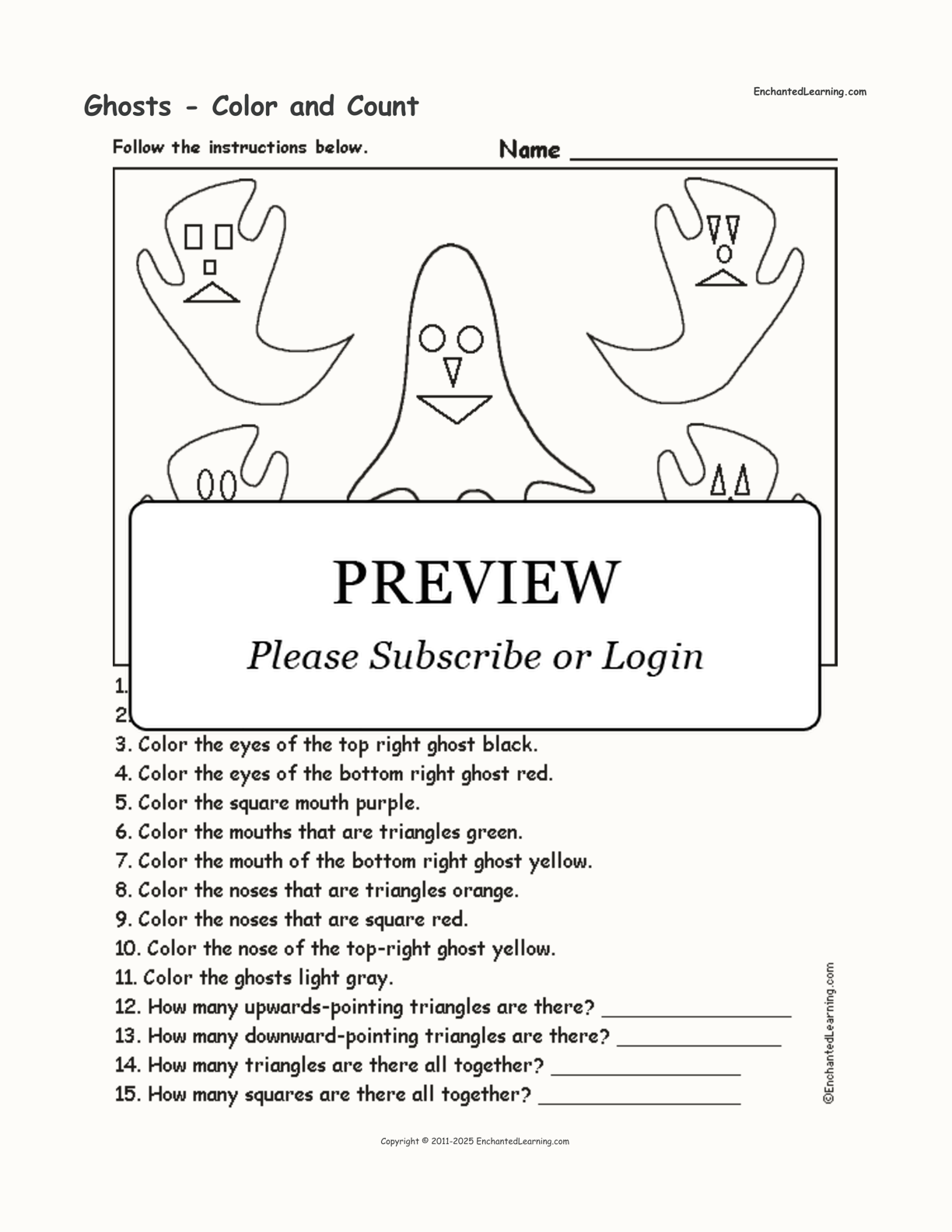 Ghosts - Color and Count interactive worksheet page 1