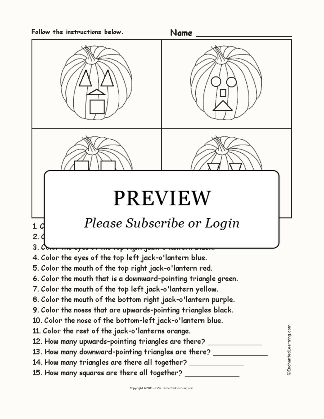 Jack-o'Lantern - Color and Count interactive worksheet page 1