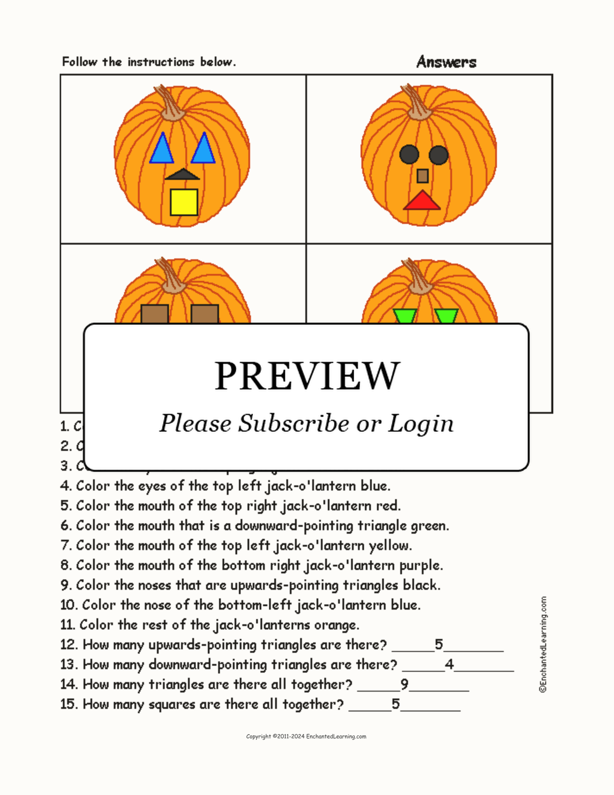 Jack-o'Lantern - Color and Count interactive worksheet page 2