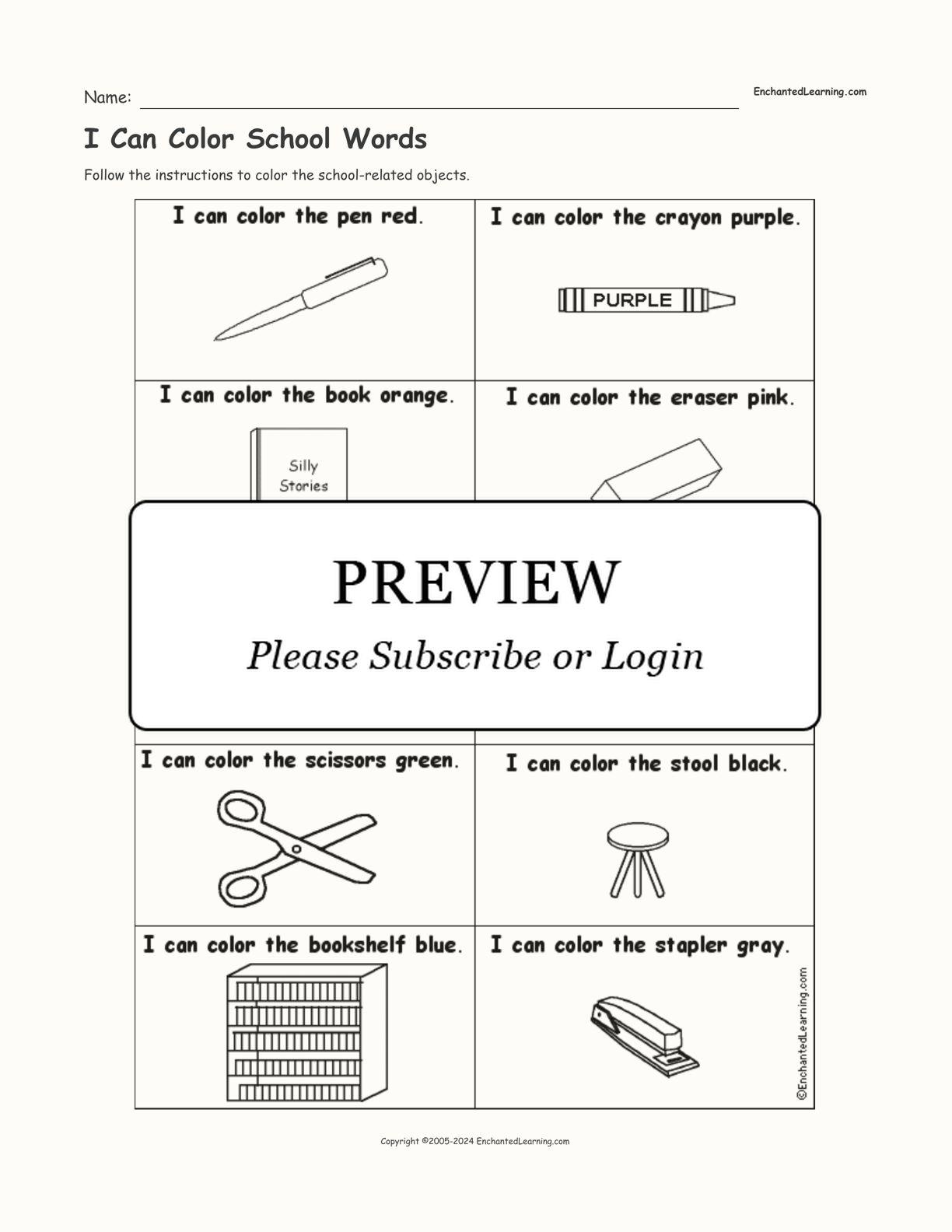 I Can Color School Words interactive worksheet page 1