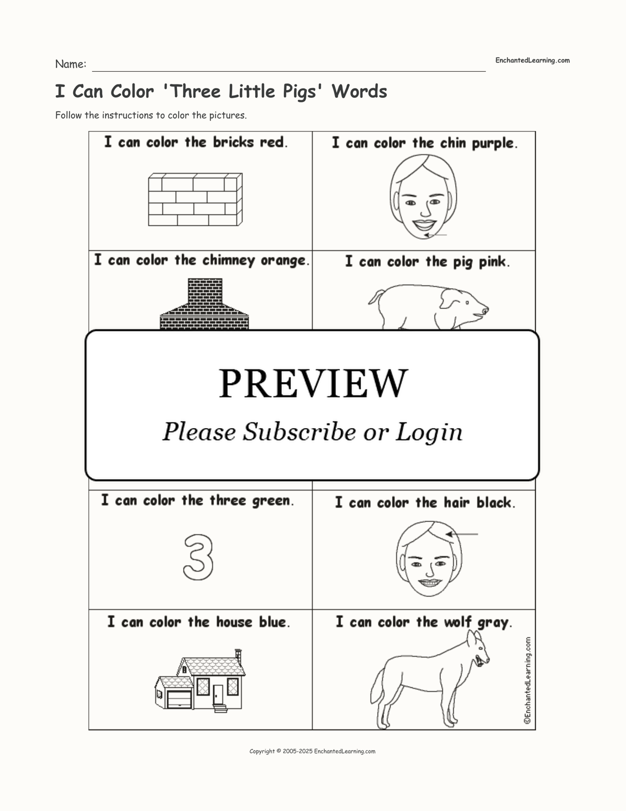 I Can Color 'Three Little Pigs' Words interactive worksheet page 1