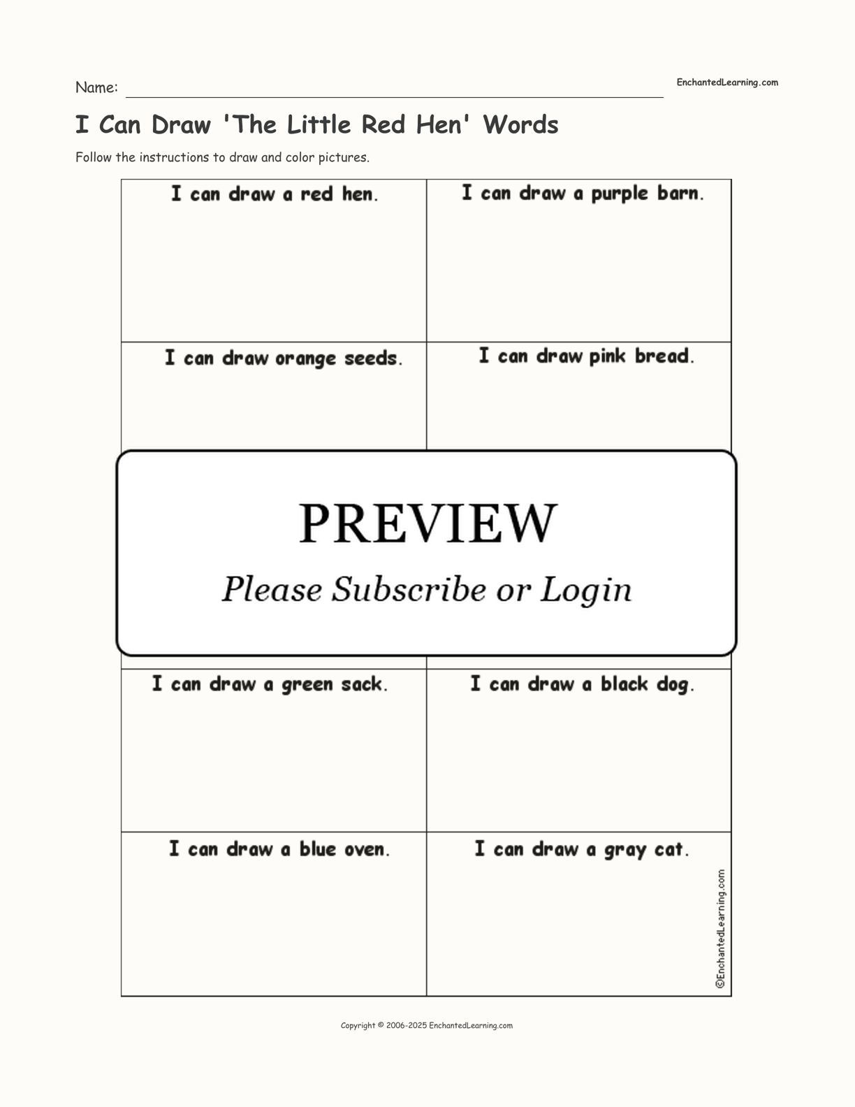 I Can Draw 'The Little Red Hen' Words interactive worksheet page 1