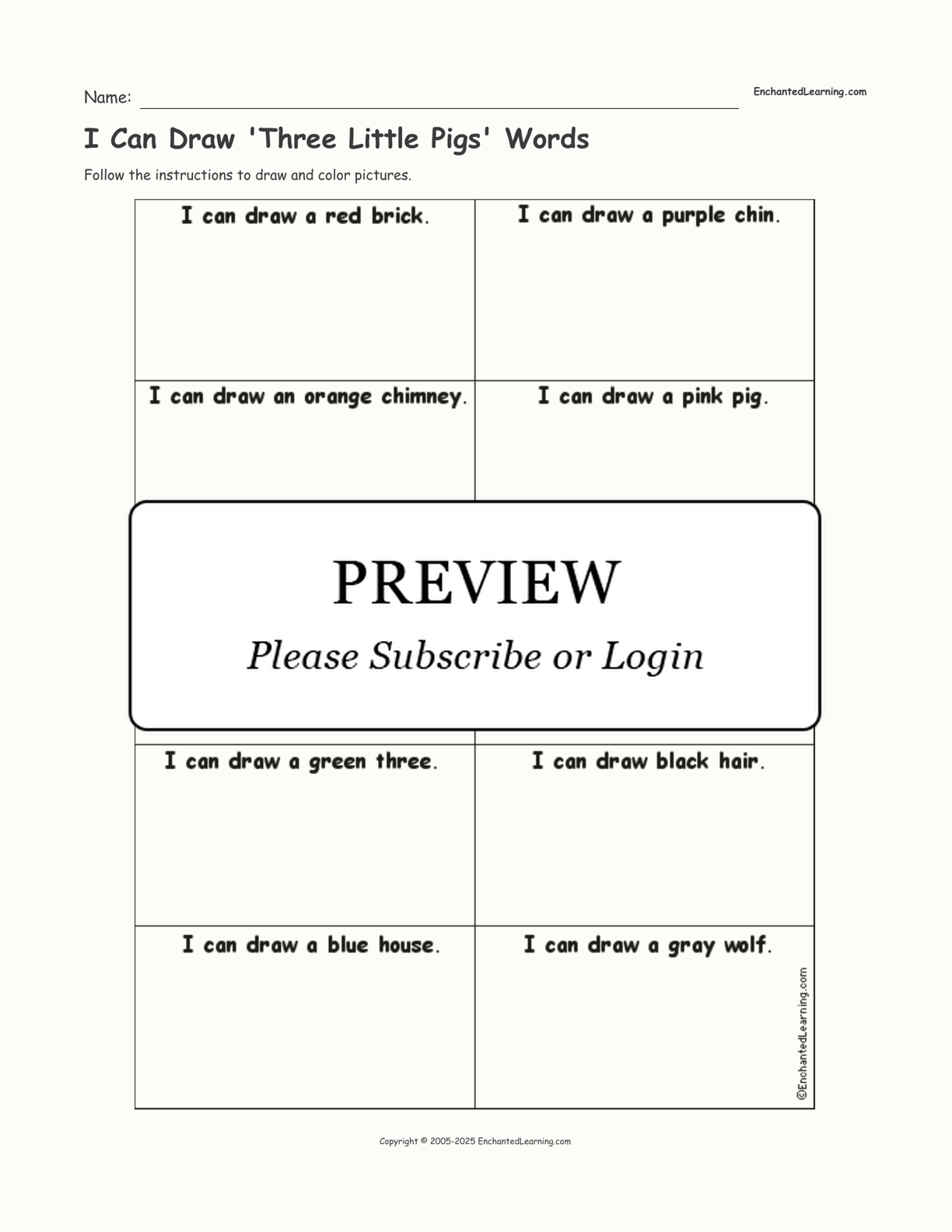 I Can Draw 'Three Little Pigs' Words interactive worksheet page 1