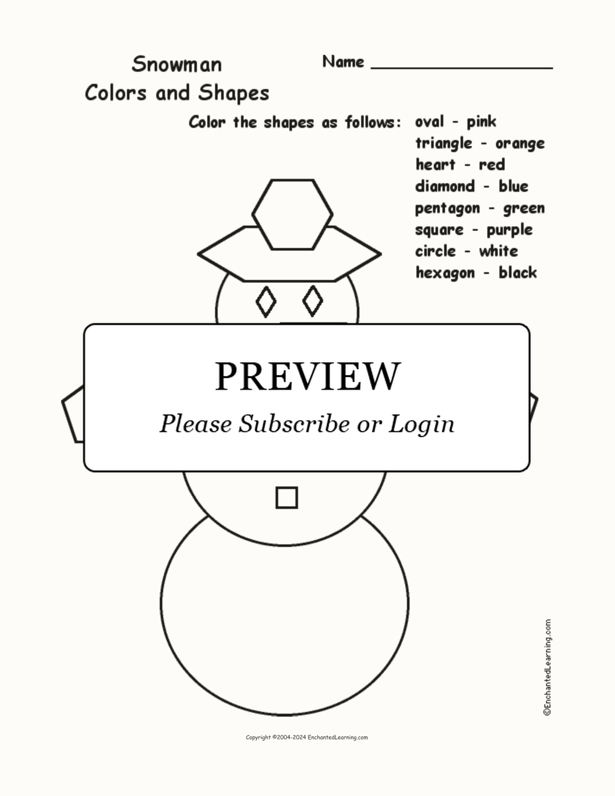 Snowman: Colors and Shapes interactive worksheet page 1