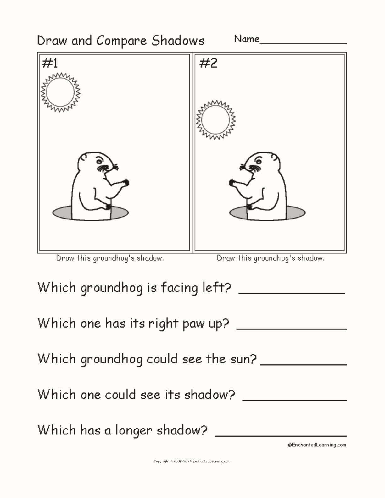 Draw and Compare Groundhog Shadows interactive worksheet page 1