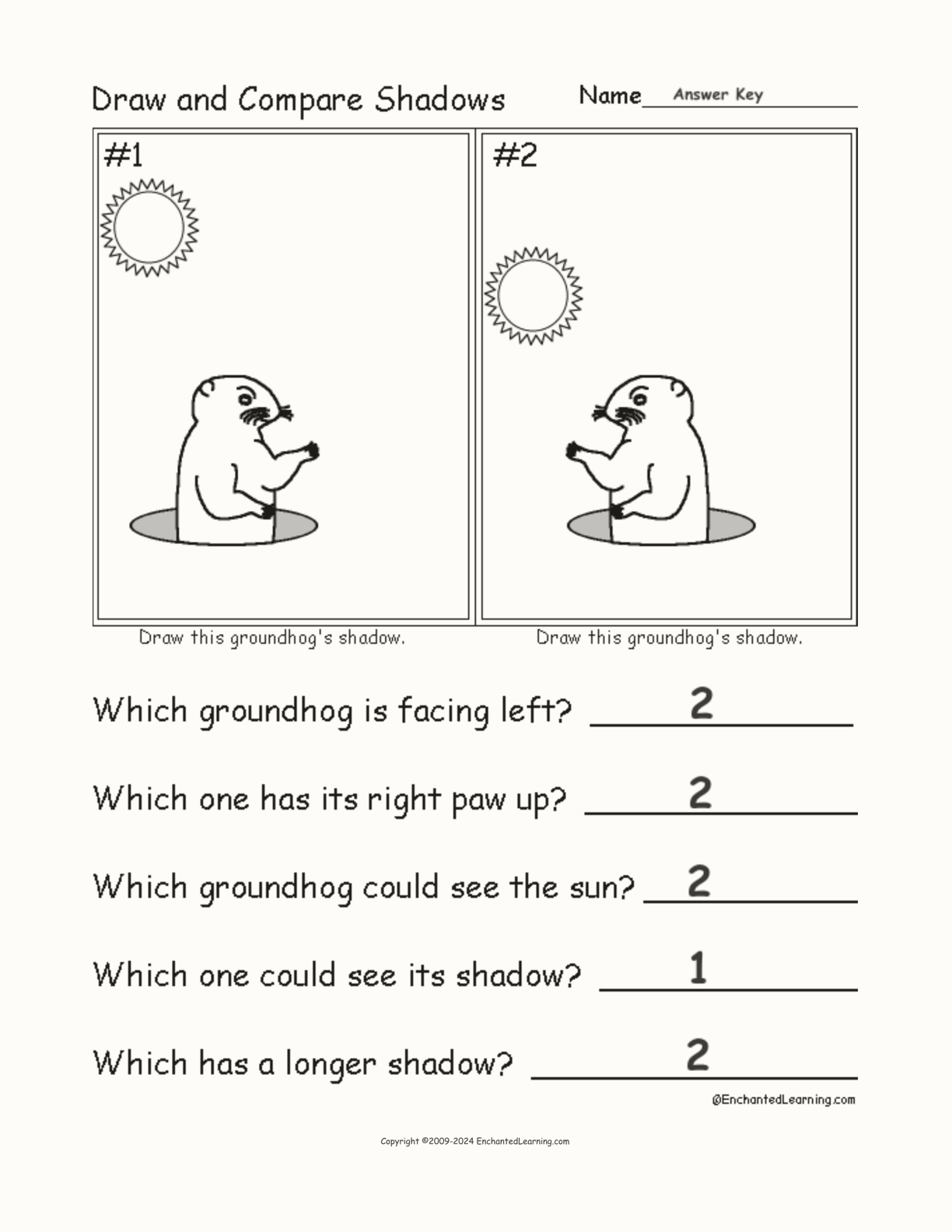 Draw and Compare Groundhog Shadows interactive worksheet page 2