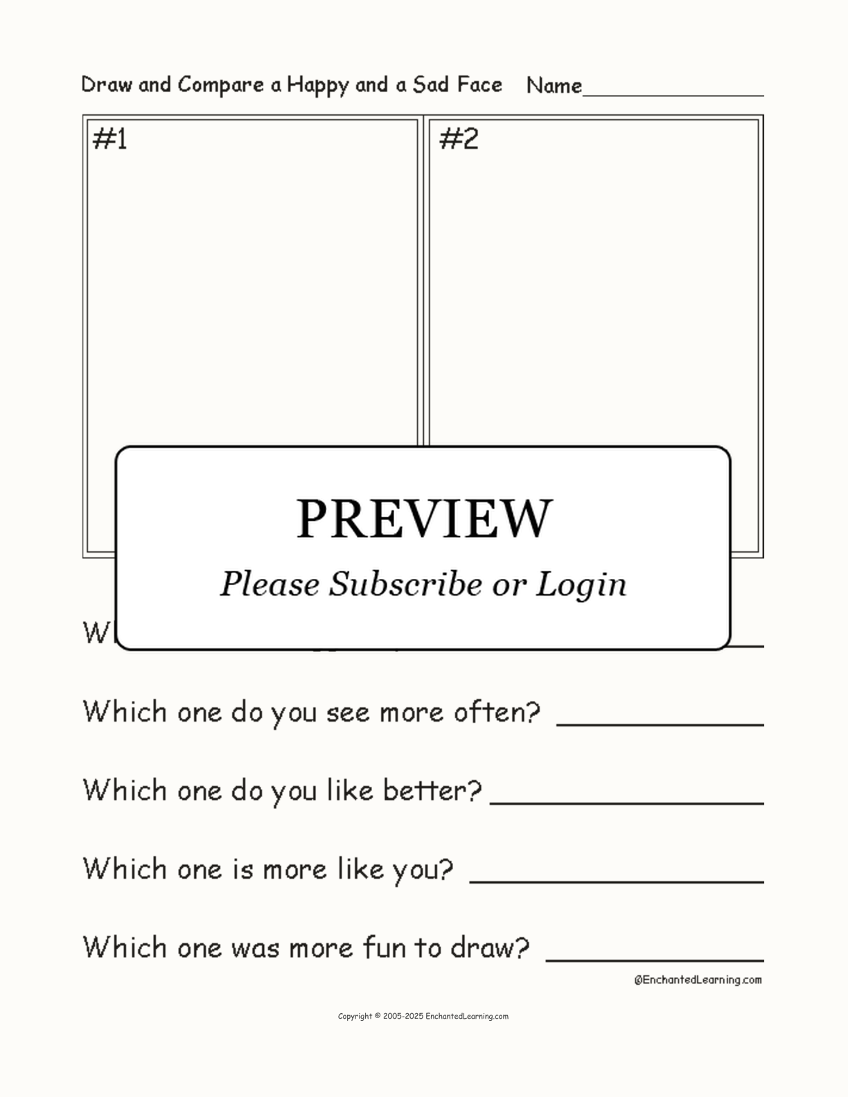 Draw and Compare a Happy Face and a Sad Face interactive worksheet page 1