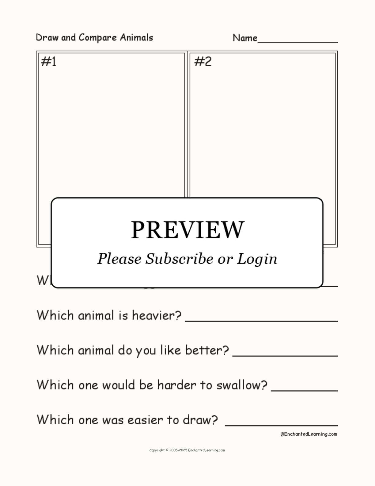 Draw/Compare Two Animals from 'The Old Lady and the Fly' interactive worksheet page 1